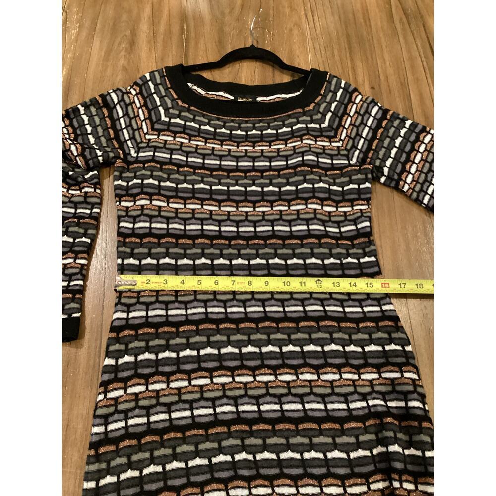Laundry Shelli Segal Wool Metallic Neutral Knit Stripe Long Sleeve Sweater Dress - Picture 9 of 13